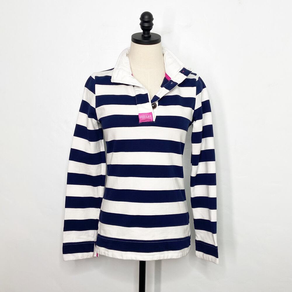 Joules Saunton Striped Funnel Neck Sweatshirt Navy White Nautical Preppy Size XS - Picture 10 of 10